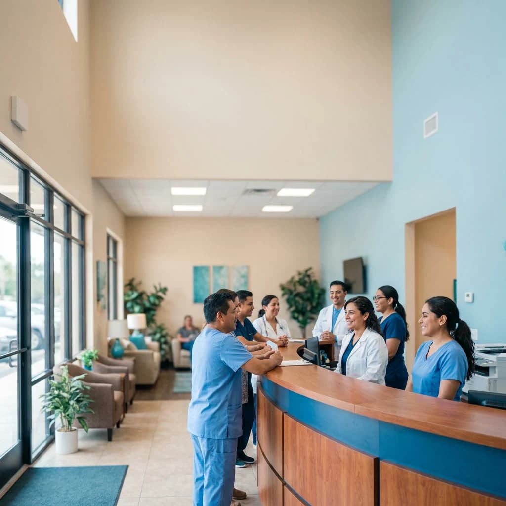 Equipo de Clínica Hispana Nueva Salud La Porte dando la bienvenida a sus pacientes en La Porte