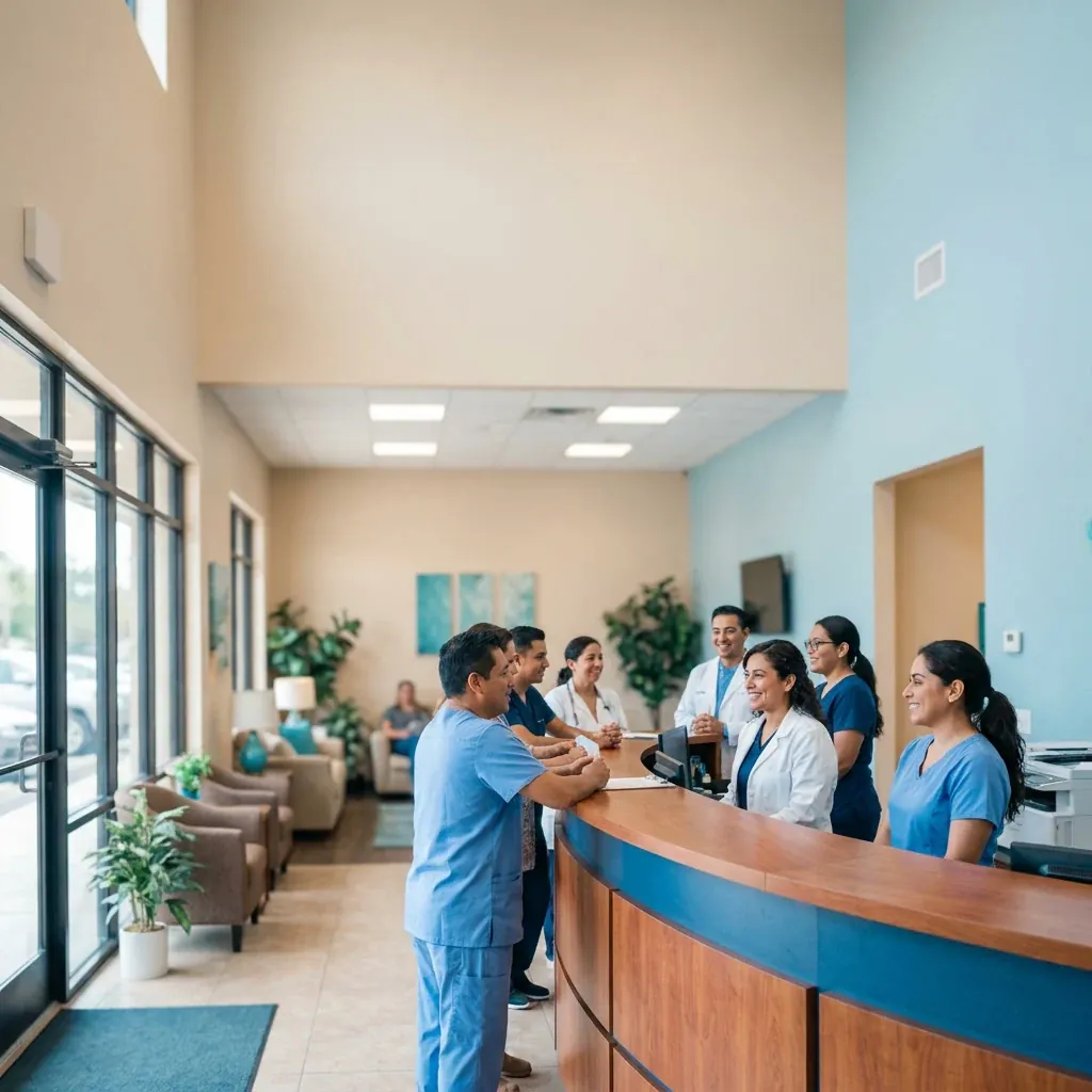 Equipo de Clínica Hispana Nueva Salud La Porte dando la bienvenida a sus pacientes en La Porte