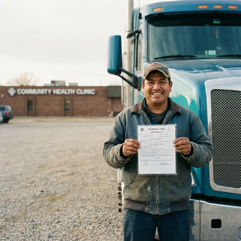 Camionero realizando su examen físico DOT para la licencia CDL en La Porte