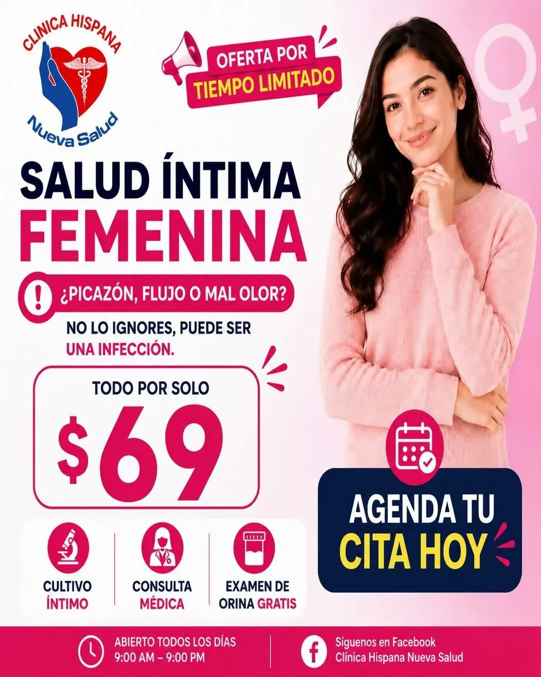 Promoción de salud íntima femenina por $69 en Clínica Hispana Nueva Salud La Porte, TX